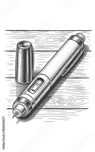 Insulin injection pen on wooden table