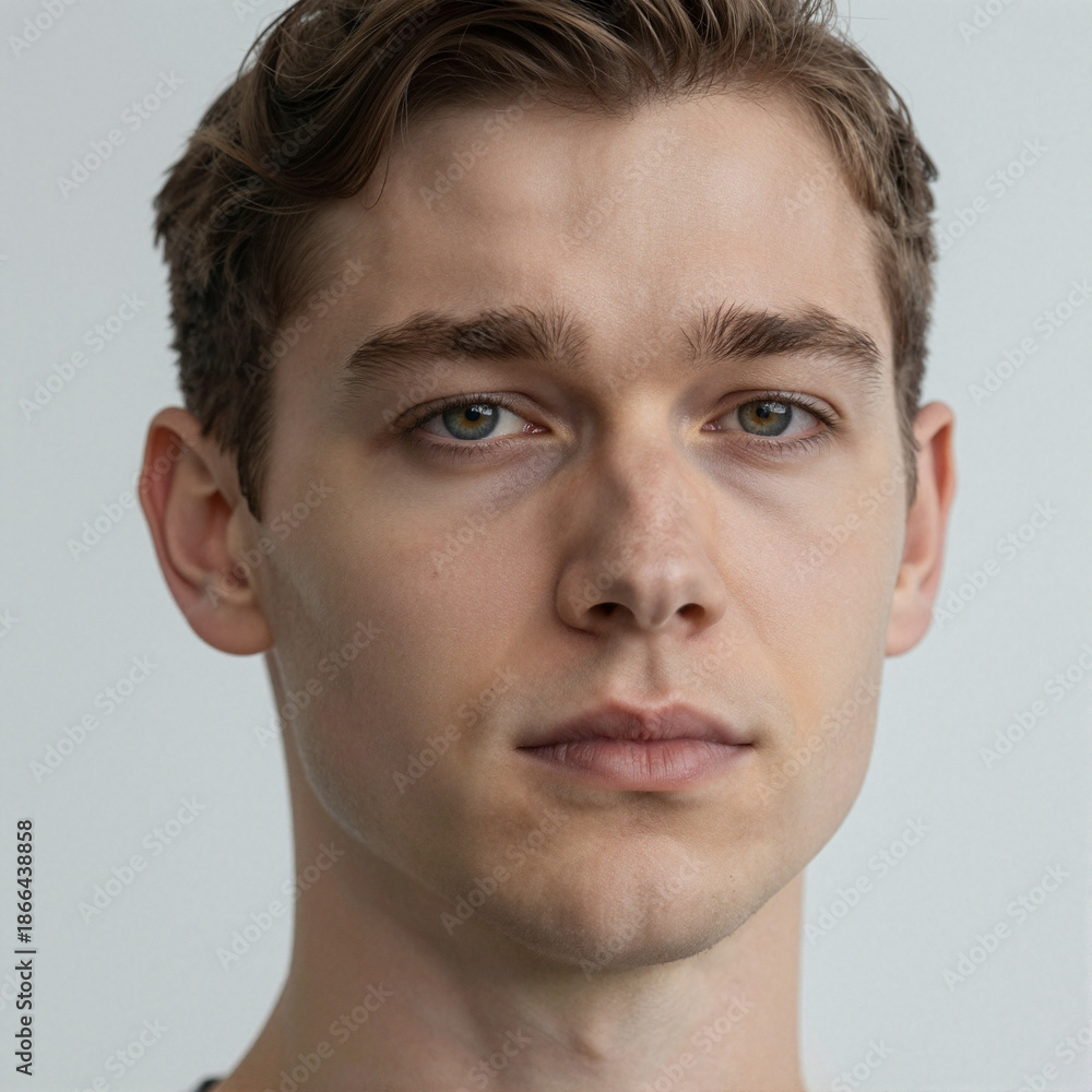 Fototapeta premium High-Key Portrait of a Nordic Man with Reflective Expression and Realistic Skin Texture