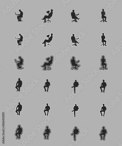 Human People SilhouettesDifferent Poses Isolated Vector