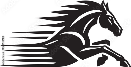 Tribal black and white horse head vector illustration featuring a wild animal silhouette with stylized dragon and lizard pattern elements for a tattoo logo design or nature emblem art