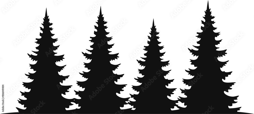 Naklejka premium Seamless Black Silhouette of Evergreen Trees in a Row