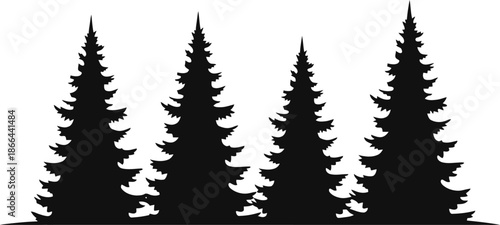 Seamless Black Silhouette of Evergreen Trees in a Row