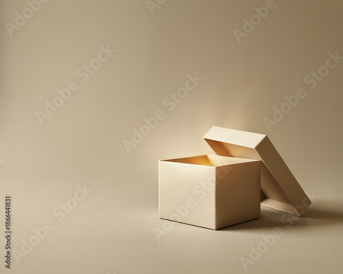 Open Gift Box With Warm Light Shining From Inside And Copy Space present