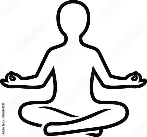 Outline icon of a person in a serene meditation pose, embodying peace and mindfulness