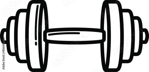 Simple black and white line art illustration of a dumbbell for gym workout and exercise
