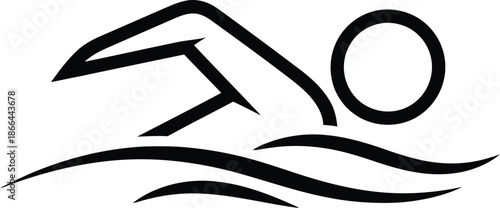 Black outline icon depicting a swimmer performing the front crawl stroke in water