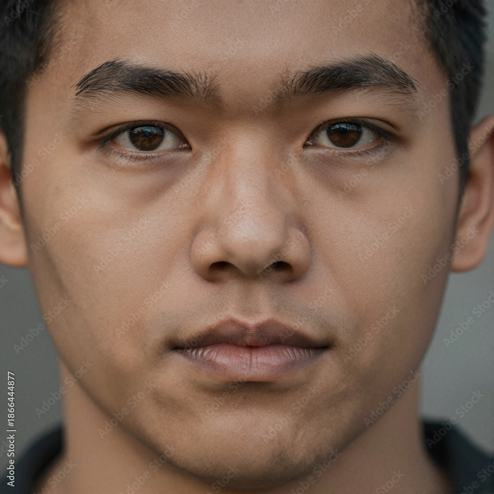 Fototapeta premium Detailed portrait of a Southeast Asian man with serious, thoughtful expression