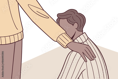 A supportive hand gently rests on a person's shoulder, offering comfort and reassurance to an individual in need.