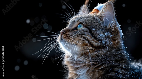  Cute Kitten Wearing Christmas Hat Looking Up Adorable Festive Pet Portrait