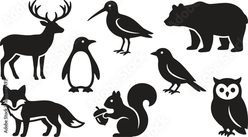 Collection of animal silhouettes featuring various wildlife species