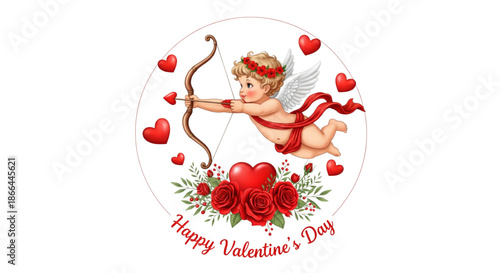 Valentine's Day Cupid Shooting Heart Arrow for Romantic Love Greeting Cards and Social Media Posts