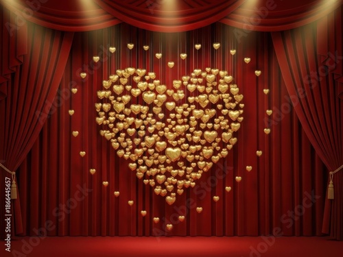 Heart-shaped decoration on red curtains