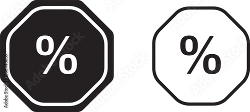 Percentage discount badge icons with octagonal shapes for sales, promotions, pricing labels and marketing flat vector design