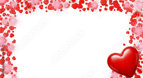 Vibrant Red Hearts and Pink Love Frame on White for Valentine's Day, Wedding Invitations, Romantic Greeting Cards