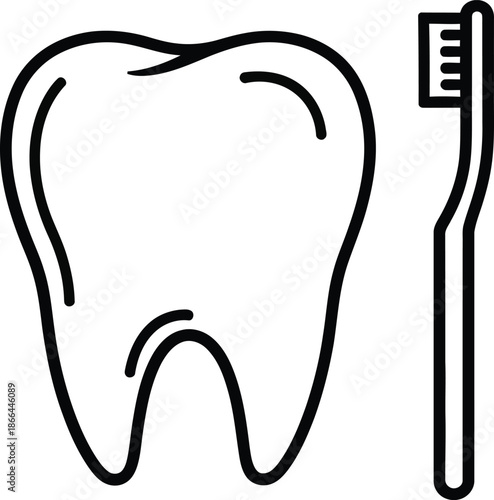 Dental care icon: tooth and toothbrush for oral hygiene and healthy teeth