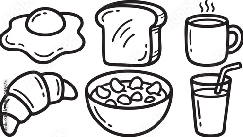 Black and white of breakfast food and drinks fried