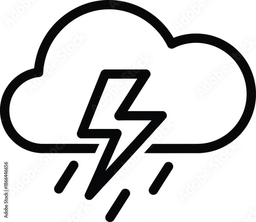 A striking illustration of a thunderstorm with rain and lightning for weather forecasts