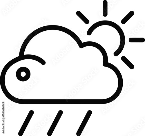 Weather icon illustrating a cloud raining with the sun visible behind it