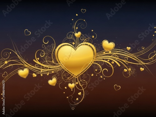 Golden heart design with swirls