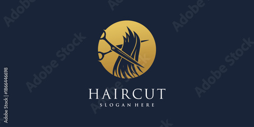 Haircut logo design vector with creative unique and modern idea