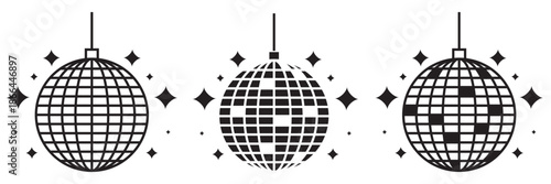 Disco Ball Vector Icon Set with Sparkling Stars and Shining Light – Editable 
Stroke Mirror Ball Line Symbols for Party, Nightclub, Music and Event Design