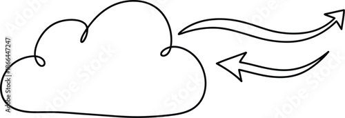 Cloud computing concept with data synchronization arrows indicating upload and download process