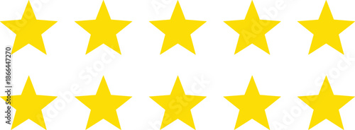 Yellow star icon set for rating and review systems, quality evaluation and customer feedback flat vector illustration