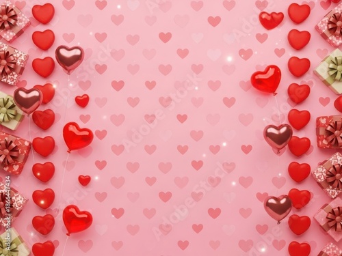 Celebration of love with hearts and gifts