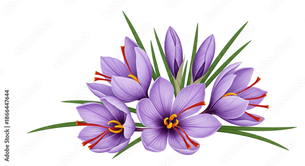 Obraz premium Vibrant Saffron Crocus Flowers With Red Stigmas. Natural Spice, Herbal Medicine, And Luxury Beauty Ingredient.
