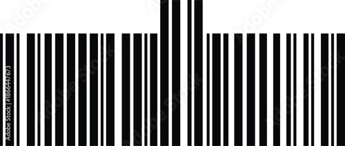 Black barcode pattern illustration with vertical lines, retail product identification and scanning technology flat vector design