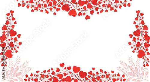 Romantic Valentine's Day Border with Red Hearts for Love Cards, Invitations, and Celebrations