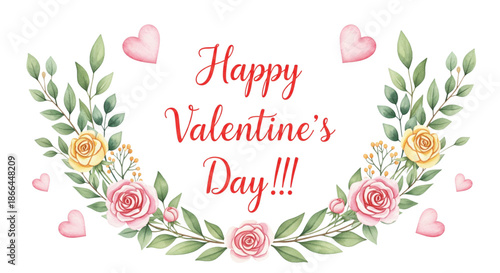 Romantic Valentine's Day Floral Wreath for Love Cards, Invitations, Web Design, Celebrations, Romantic Gifts, and Sweet Messages