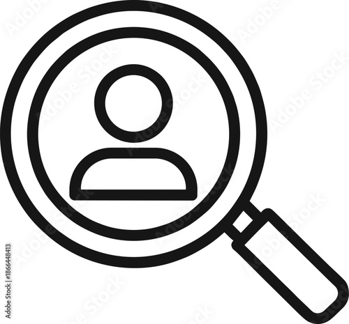Magnifying glass with person icon for human resources recruitment candidate search and employee hiring process vector illustration set