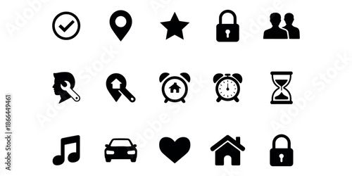 A diverse collection of essential user interface and web design icons for various applications.