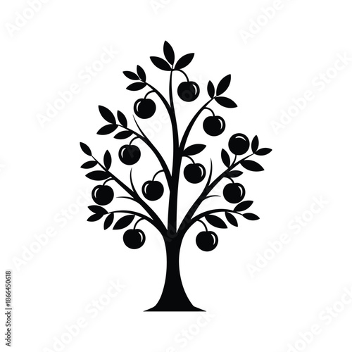 Illustrated fruit tree isolated on white background, Vector, illustration