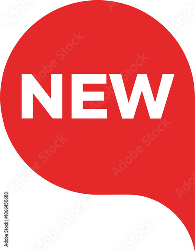 New label speech bubble icon in red for product announcement, notification badge and marketing promotion flat vector illustration