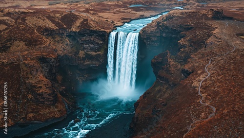 Visit to Seljalandsfoss Waterfall in Iceland During Cloudy Weather With Rocky...