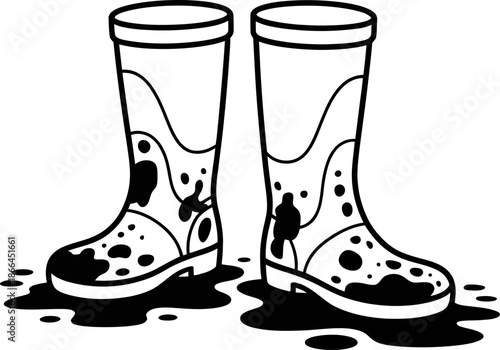 Dirty Muddy Rubber Boots Vector Illustration