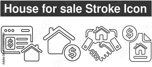 House for sale and home for rent icons editable stroke set. Buy property, online listing and lease agreement vector symbols.