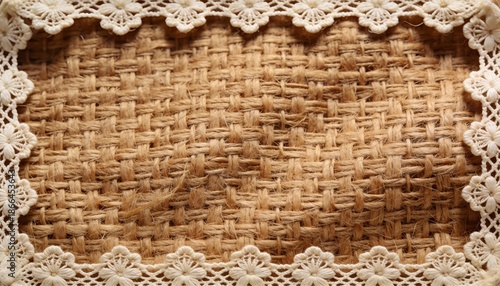 Rustic Burlap With Lace Border, Vintage Texture, Brown Fabric Design - Rustic Decor Inspiration