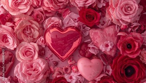 Colorful Flowers and Heart Shapes on a Table for a Celebration in a Bright Space