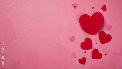 Red Paper Hearts on Pink Background Create a Festive Feel for Celebrations an...