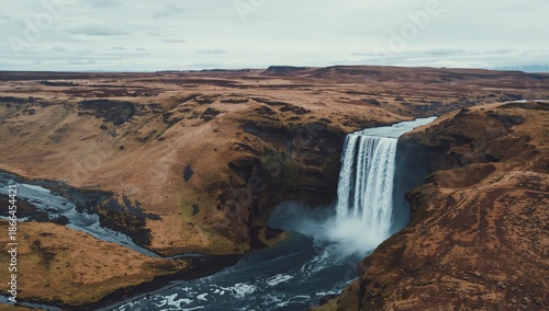 Visit to Seljalandsfoss Waterfall in Iceland During Cloudy Weather With Rocky...