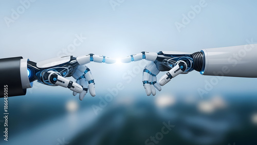 Artificial Intelligence Robot Hands Touching Concept
