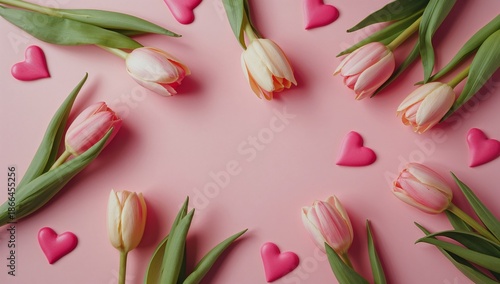 Flowers and Hearts Create a Colorful Pattern on a Pink Background