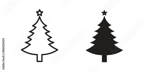 Tree christmas icon flat simple icon. Liner version - stock vector.