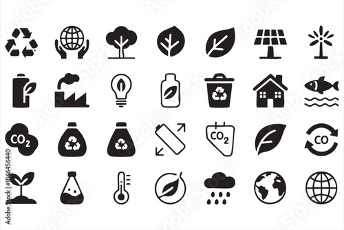 Environmental Sustainability Icons for Recycling and Renewable Energy Concepts