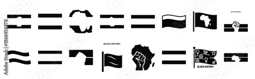 First Day of Black History Month black history flag silhouette icon set