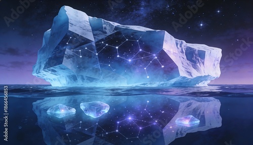 Wallpaper Mural Iceberg in Arctic Ocean, Ice and Water Below Starry Sky - Night Landscape Concept Torontodigital.ca
