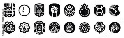 First Day of Black History Month cultural pride badge silhouette icon set